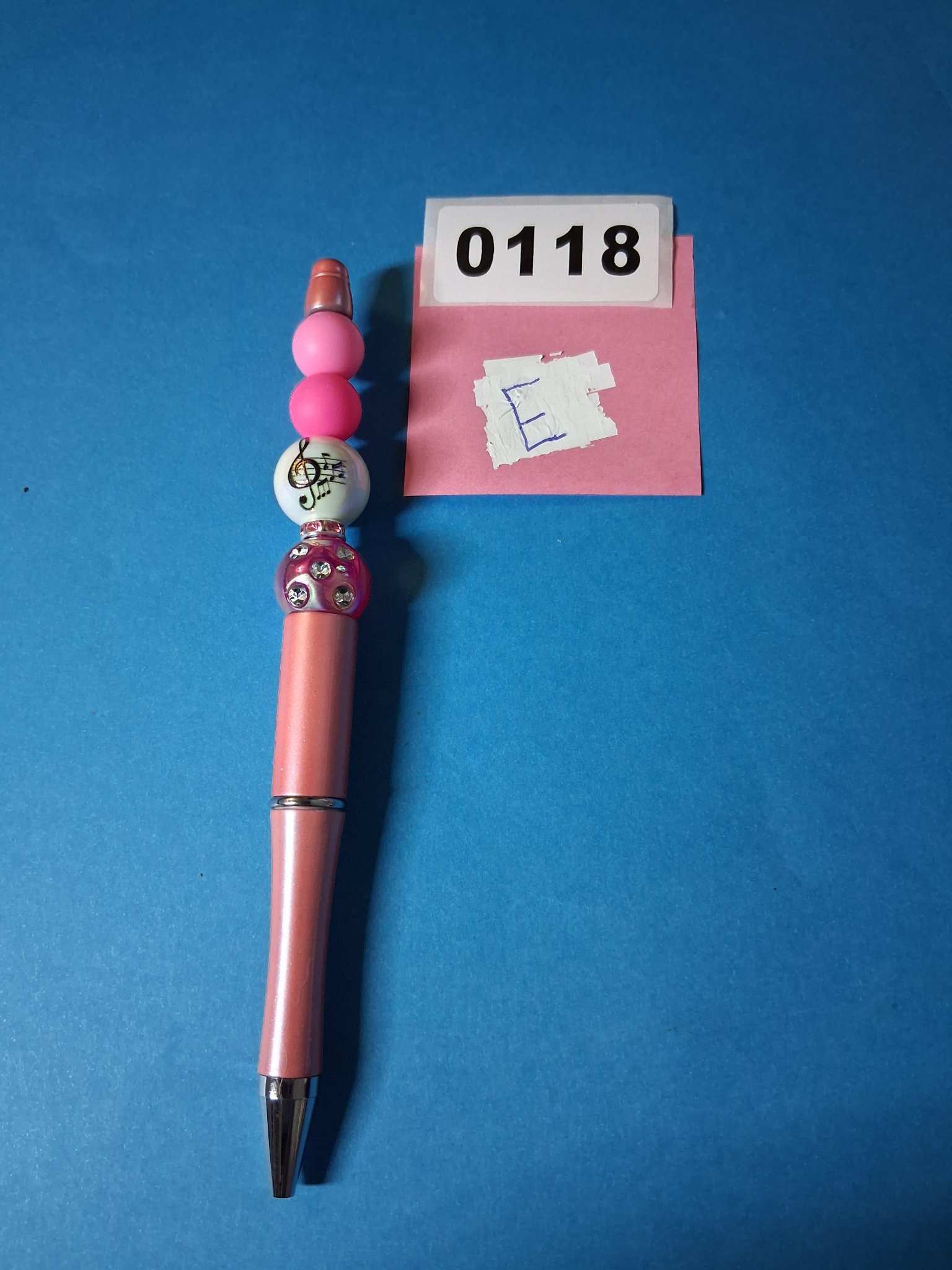 Beaded Pen — 118E Music Note & Rhinestone (Peach, Hand Painted)